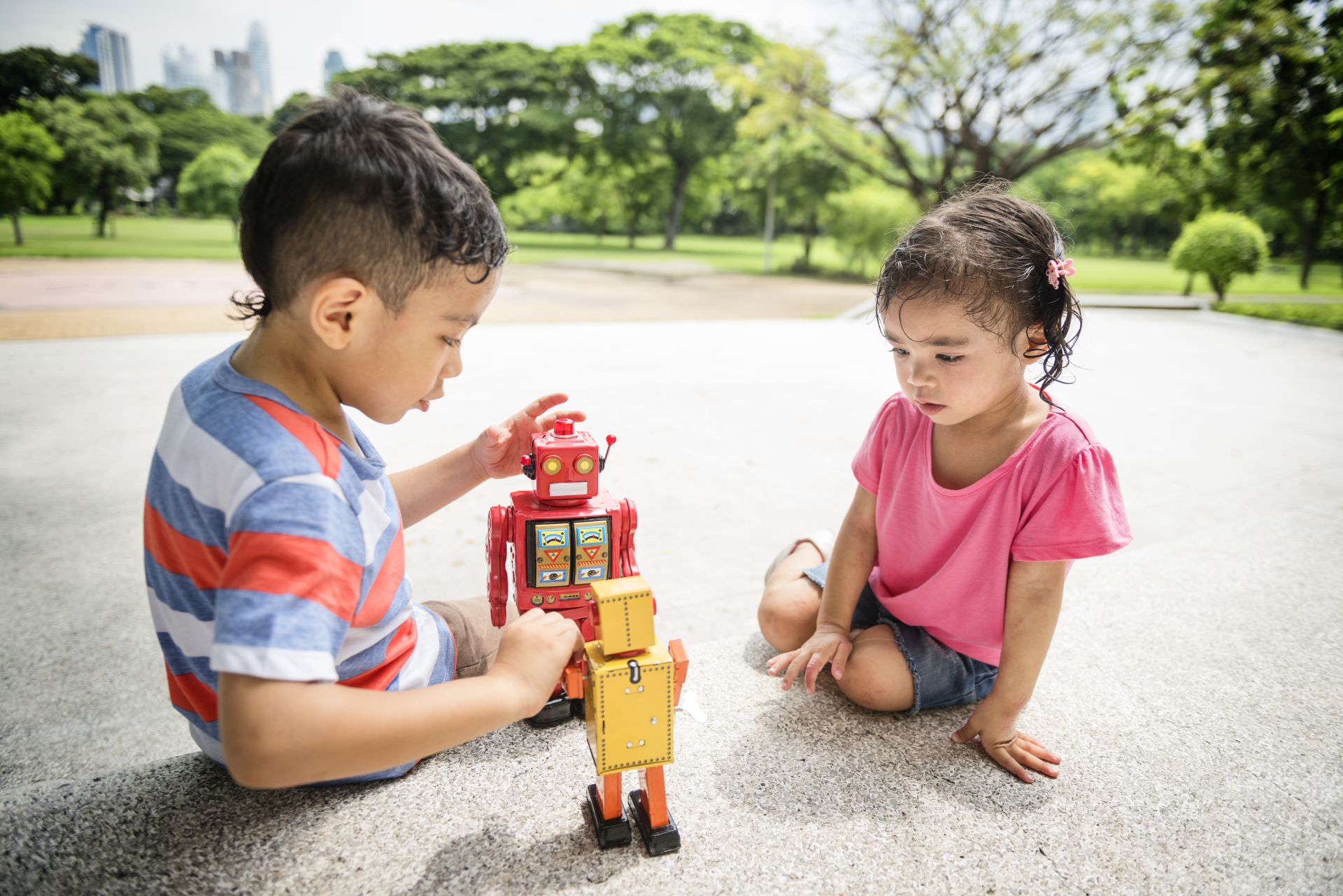 Brother Sister Elementary Childhood Kid Playful Concept